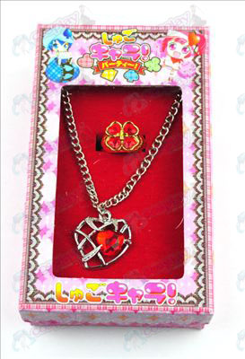 Shugo_Chara! Accessoires hartvormige ketting + ring (rood)