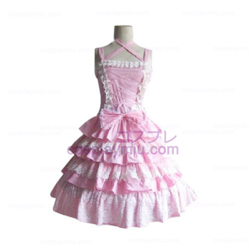 Prachtige Tiered ruches Pink Dress Lolita Cosplay Kostuums
