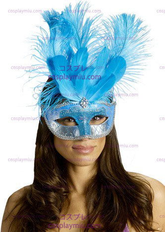 Masker van Carnaval Feather Turquois