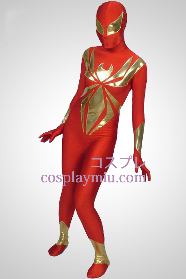 Red Lycra En Glanzend metallic Stuk Samen Superhero Zentai Kostuums