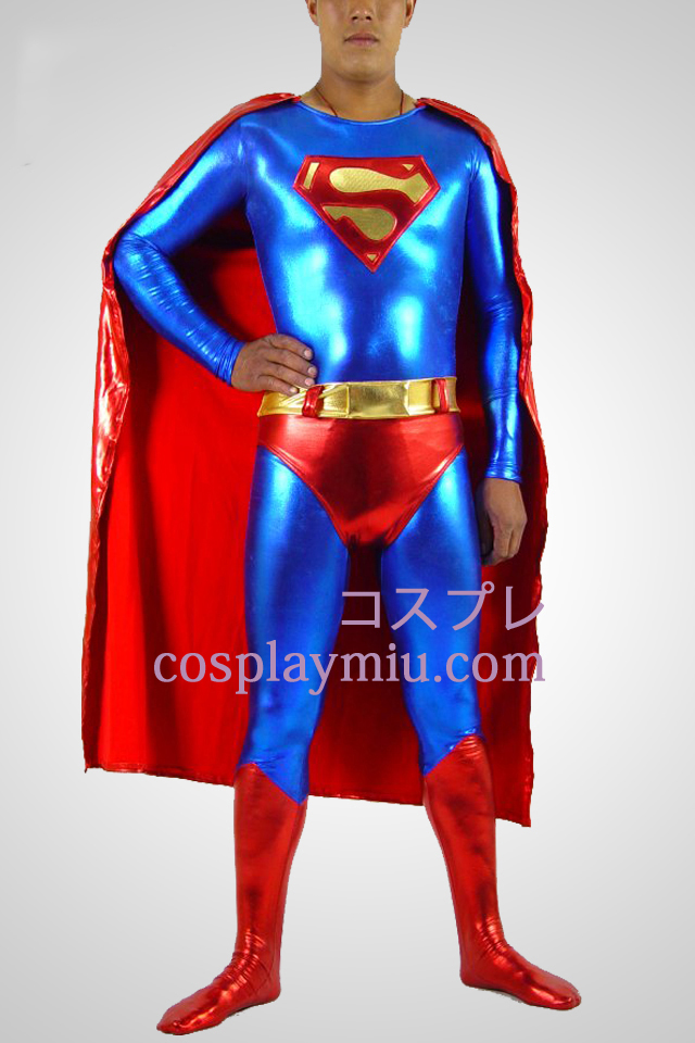 Blauwe En Rode Superman Glanzend metallic Superhero Catsuit