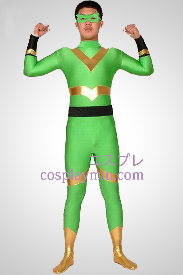 Groen en goud Lycra Spandex Zentai Superhero