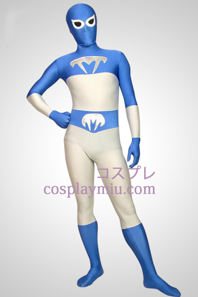 Wit en Blauw Lycra Full Body Superhero Zentai Kostuums