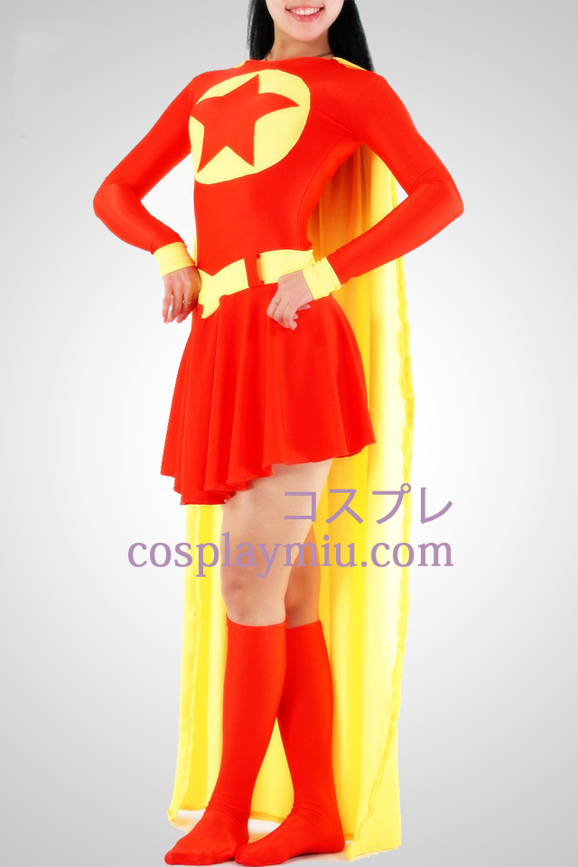 Rode En Gele Super Woman Lycra Superhero Catsuit