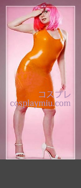 Oranje mouwloze Vrouw Latex Jurk