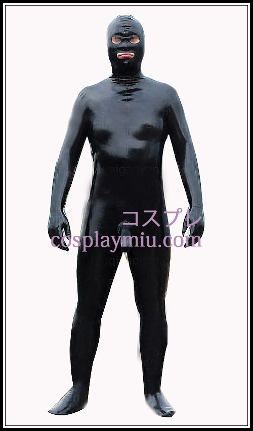Shiny Black Man Full Body Latex Kostuum