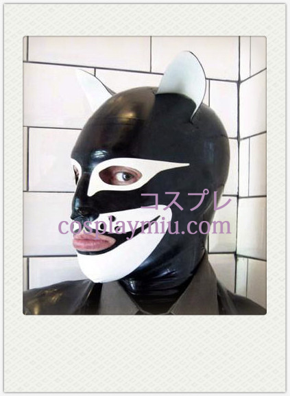 Black and White doglike SM Latex masker met open ogen en mond