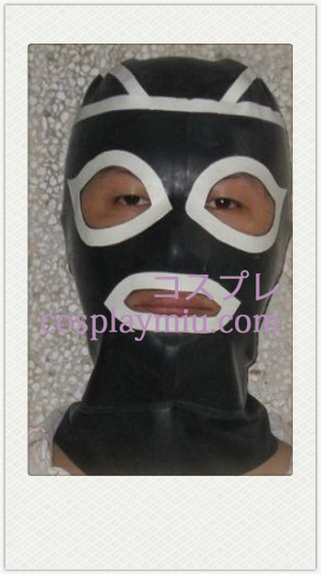 Black and White Female Cosplay Latex masker met open ogen en mond