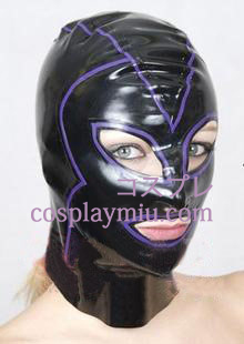 Shiny Black Vrouw Cosplay gevoerd Latex masker met open ogen en mond