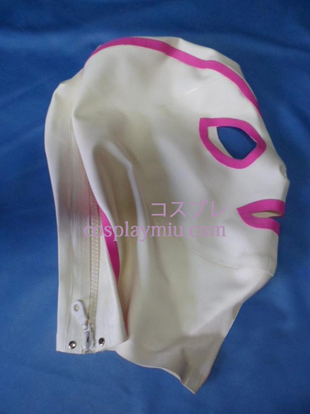 Roze en witte latex masker met open ogen en mond