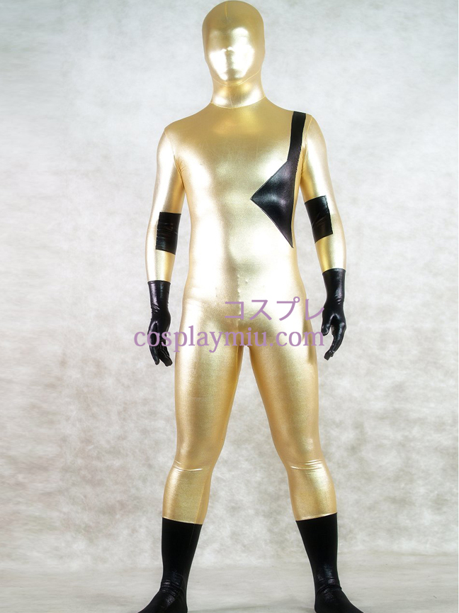 Glanzend metallic Goud En Zwart Unisex Zentai Kostuums