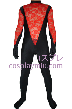 Black Red Lycra Lace Zentai Kostuums