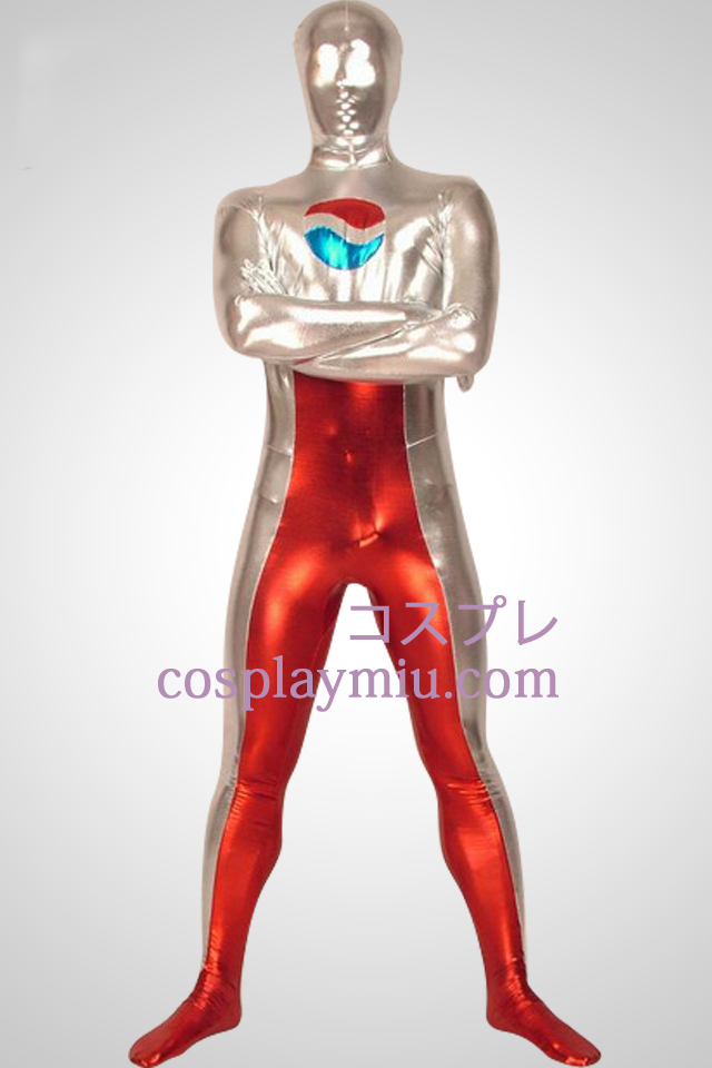 Rode en witte glanzende metalen Full Body Unisex Zentai Kostuums