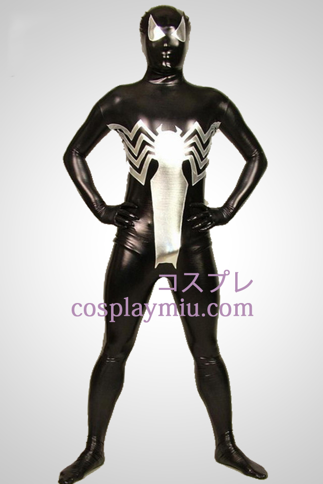 Black Big Spiderman Full Body Glanzend metallic Zentai Kostuums
