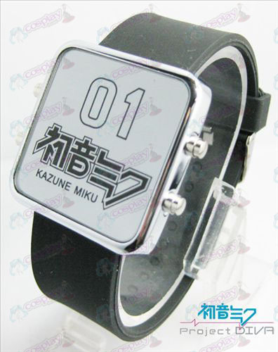 Hatsune Miku Accessoires dunne koude schild rode LED horloge - klassiek zwart bandje