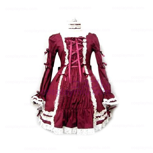Elegant Bourgondië jurk met lange mouwen Lolita Cosplay Kostuums