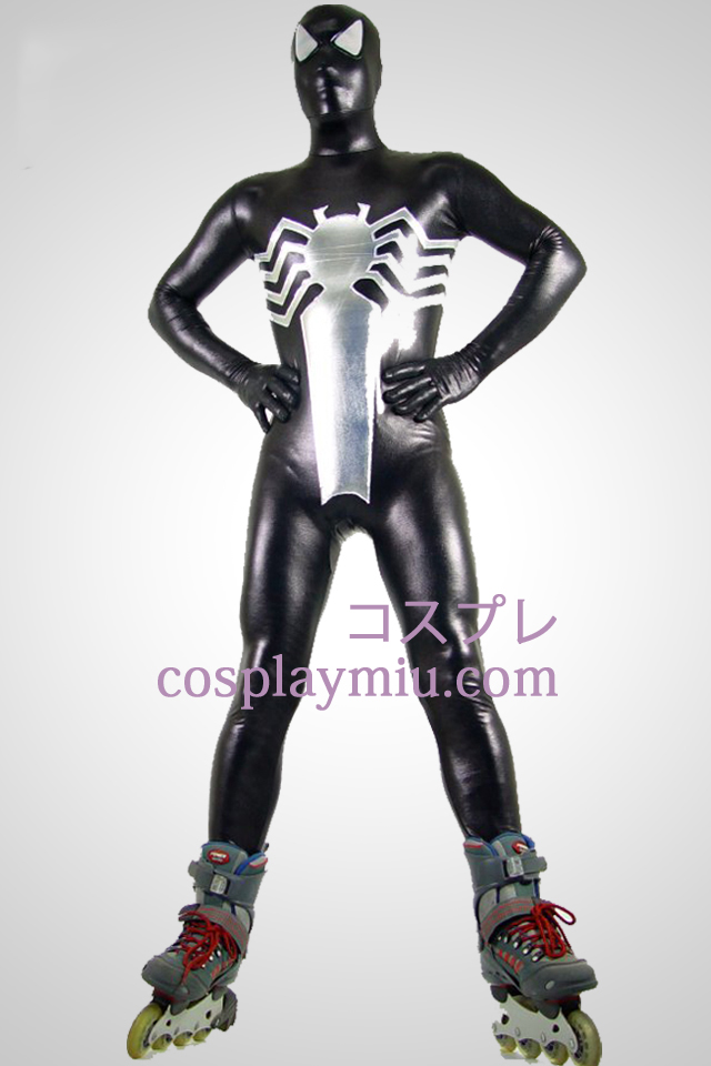 Zwart en zilver Spiderman Glanzend metallic Superhero Zentai Kostuums