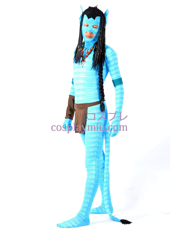 Blauwe Avatar Lycra Spandex Zentai Superhero Met Pruik En Accessoires