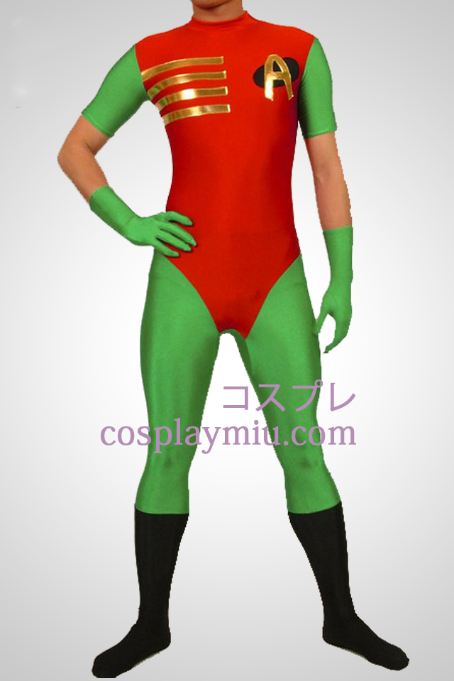Rode En Groene Robin Hood Lycra Spandex Superhero Zentai Kostuums