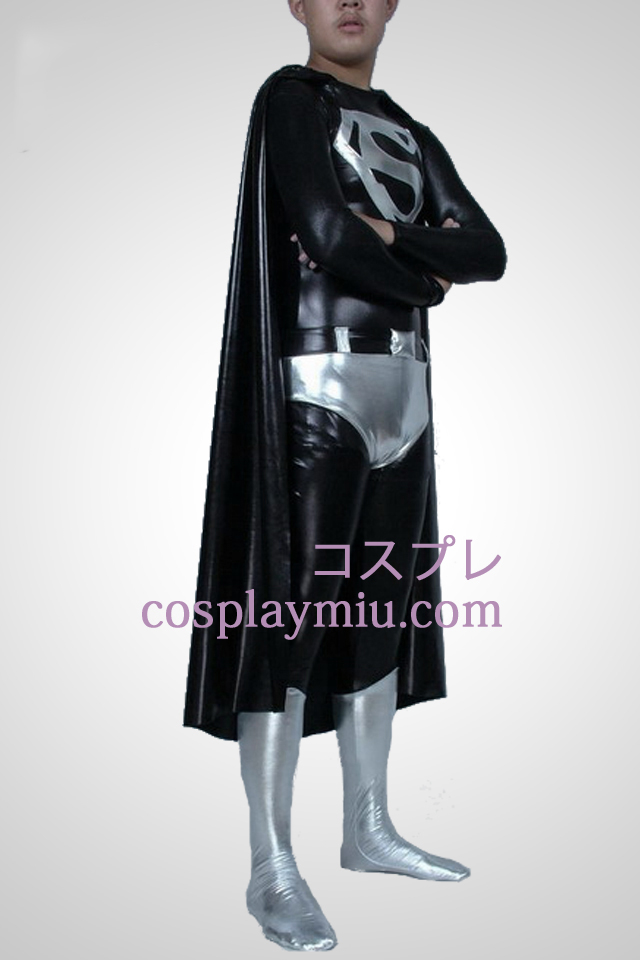 Zwart-wit Glanzend metallic Superman Superheld Zentai