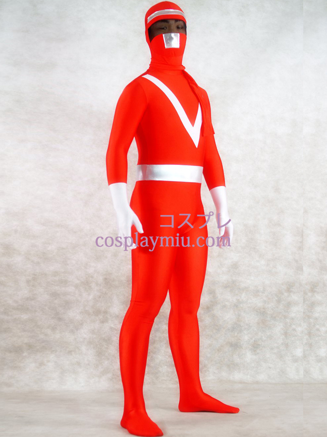 Rode Lycra Spandex en Sliver Glanzend metallic Zentai Kostuums