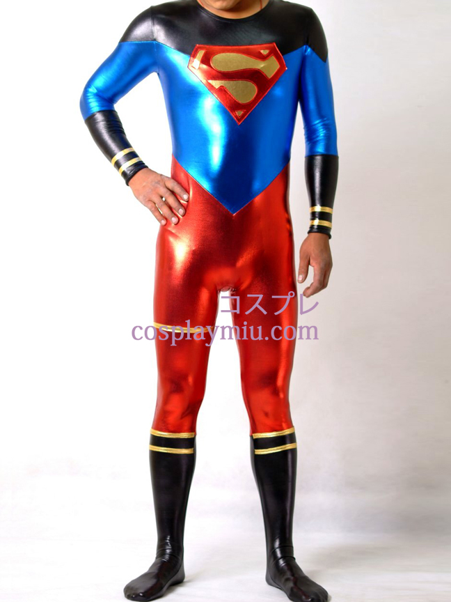 Glanzend metallic Superman Superhero Catsuit