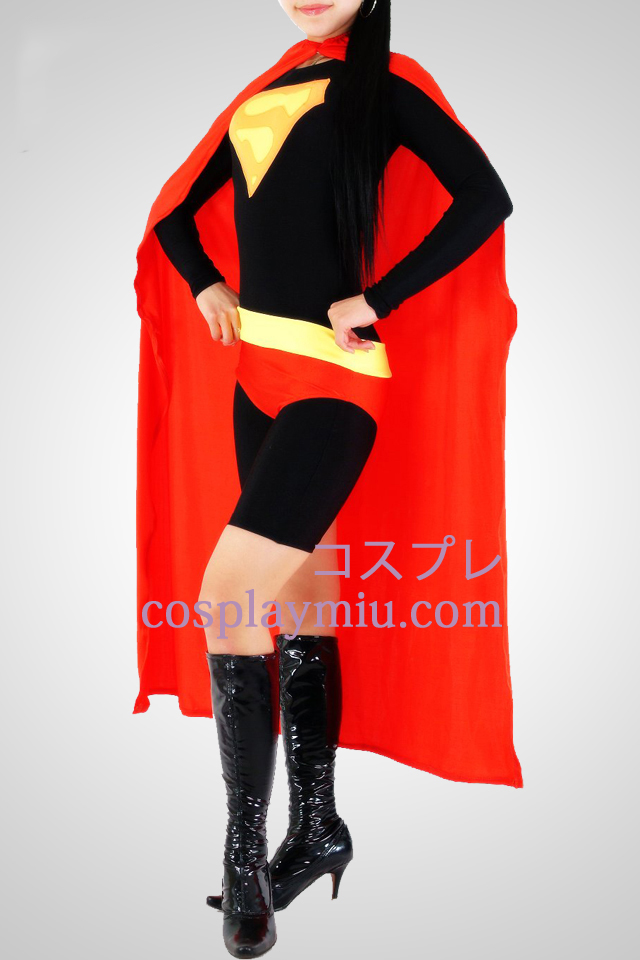 Rood en zwart Super Woman Lycra Spandex Catsuit