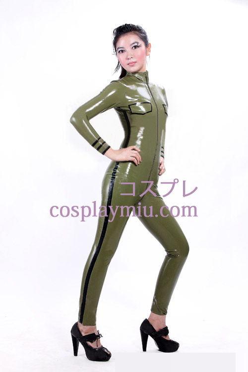 Army Green Sexy Voor Open Glanzend metallic Catsuit