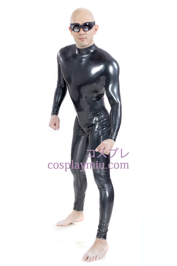 Zwarte glanzende metalen Zentai Kostuums met ritssluiting Crotch