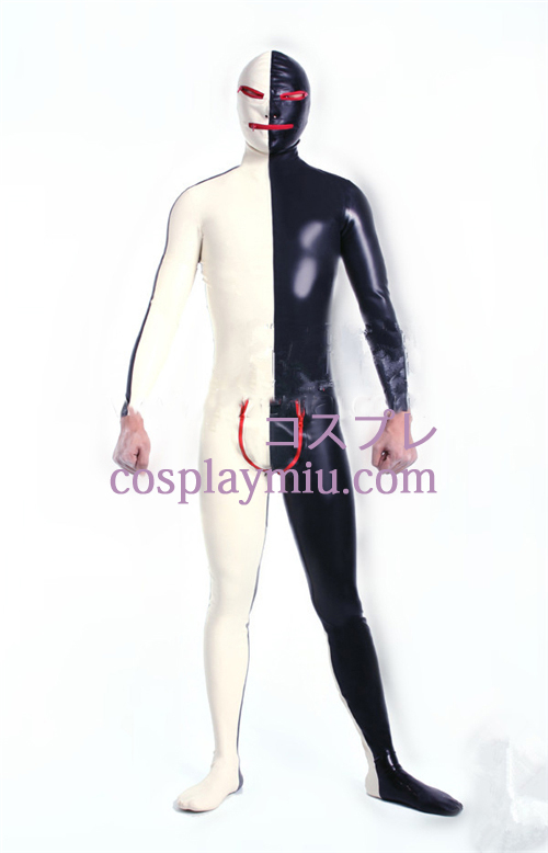 Zwart Wit Lycra Spandex Zentai Kostuums met open ogen en mond