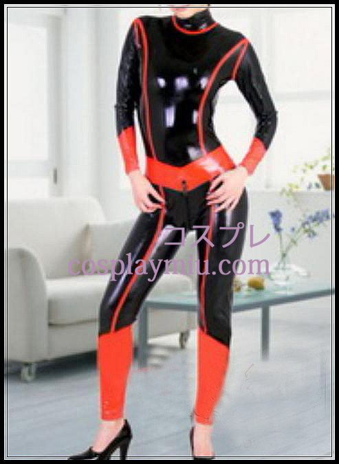 Zwarte en Rode Full Body Overdekte Latex Kostuum