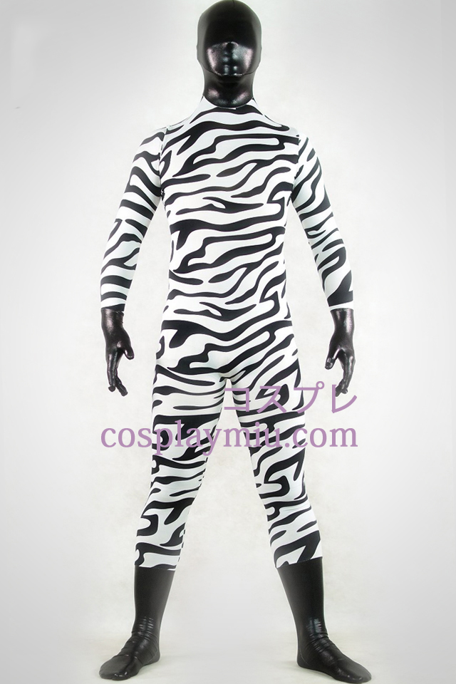 Glanzend metallic Witte en Zwarte Zebra Zentai Kostuums
