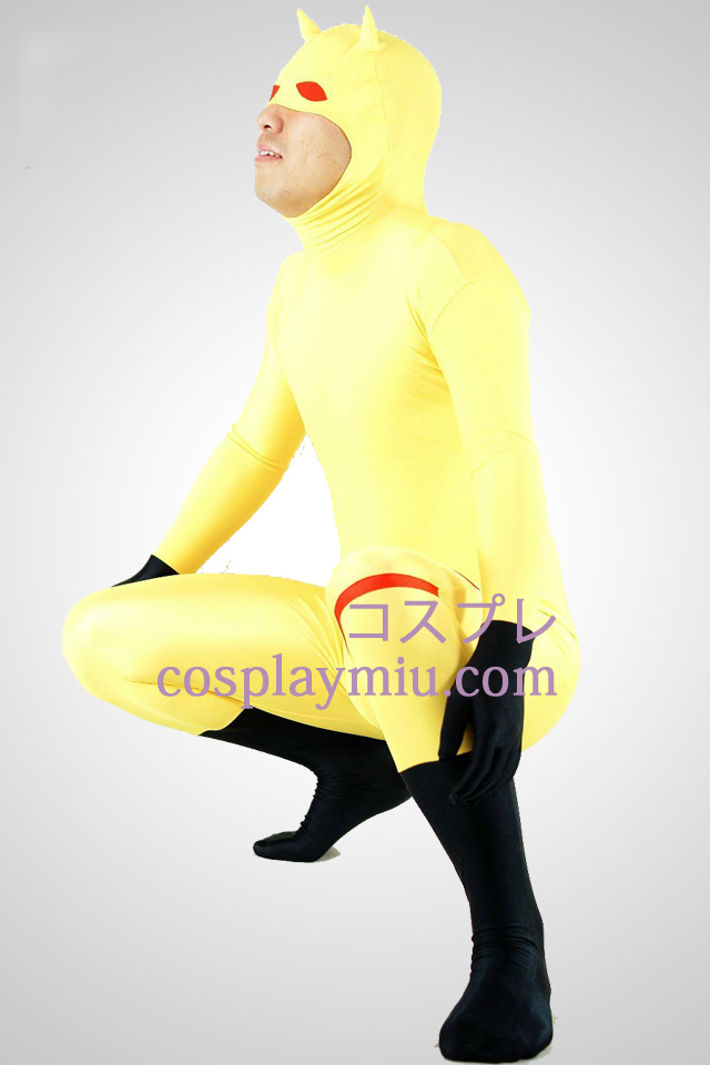 Gele Lycra Spandex Unisex Zentai Animal Kostuums Met Half Gezicht Open