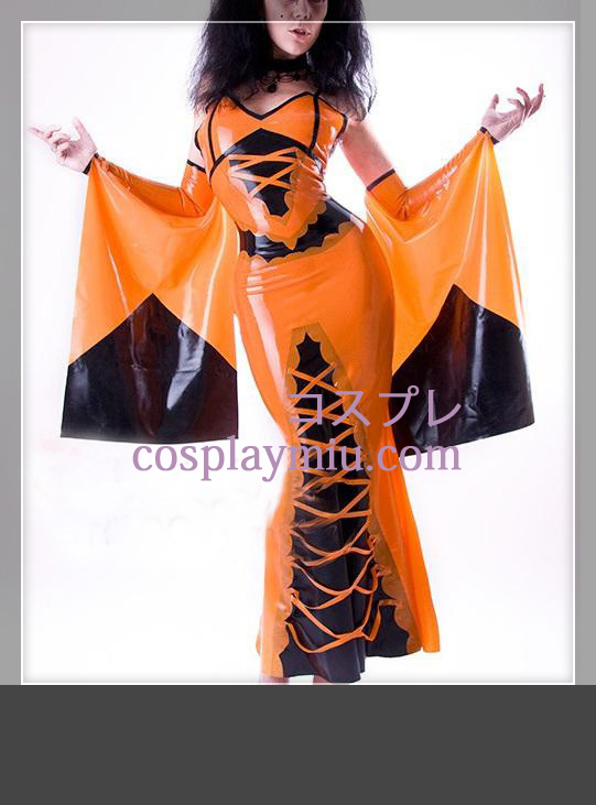 Zwart en oranje Lange Mouwen Vrouw Latex een stuk Dress