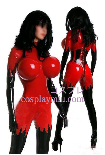 Sexy rode en Zwarte Vrouwelijke Latex Catsuit met opblaasbare Bust