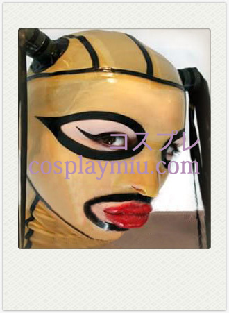 Geel en zwart gevoerd Latex masker met pruik, open ogen en mond