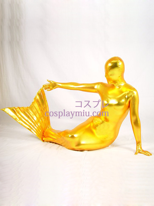 Gouden Glanzend metallic Mermaid Zentai Kostuums