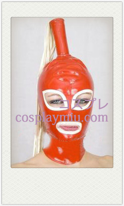 Sexy Rode en Witte Vrouw Latex Masker met open ogen en mond