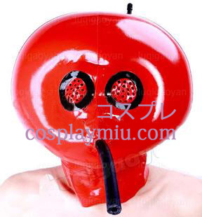 Rode Opblaasbare Latex Masker met Mesh en Air Tube