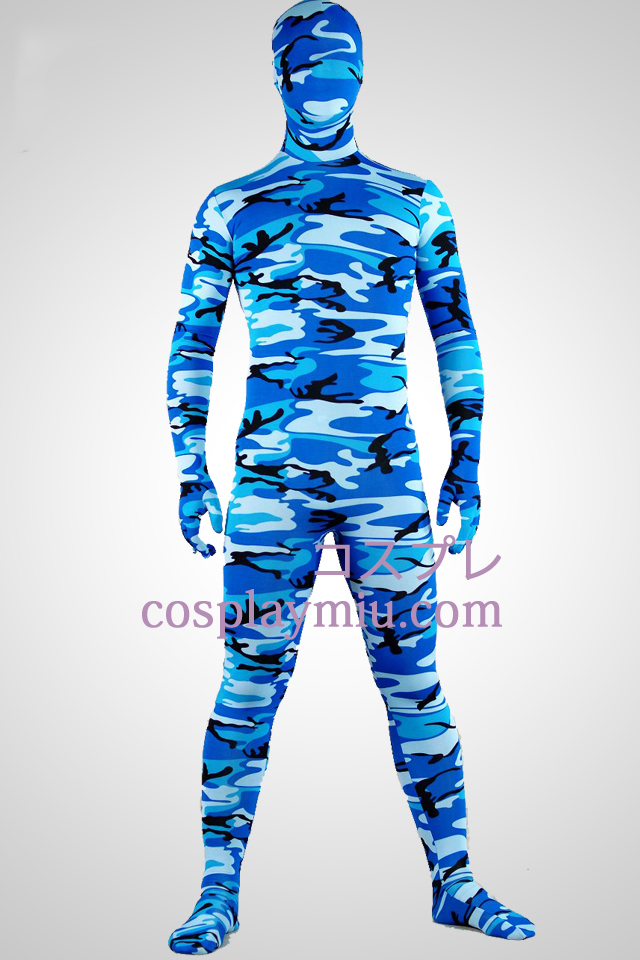 Blue Camouflage Lycra Spandex Zentai Kostuums