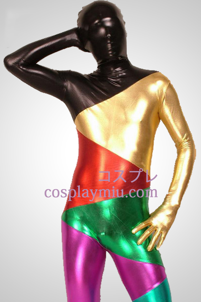 Multicolor glanzende metalen Stuk Samen Zentai Kostuums