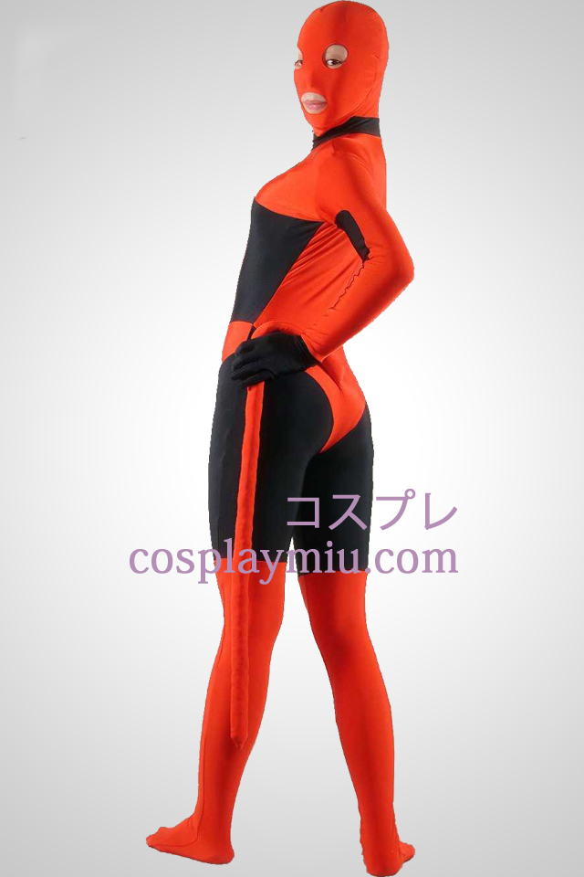 Zwarte en rode Lycra Spandex Zentai Kostuums