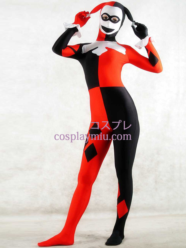 Zwart wit en rood Lycra Spandex Clown Unisex Zentai Kostuums