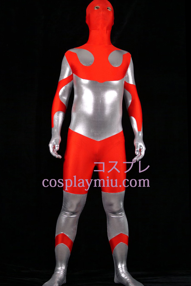 Red Lycra Spandex En Zilver Glanzend metallic Unisex Zentai Kostuums