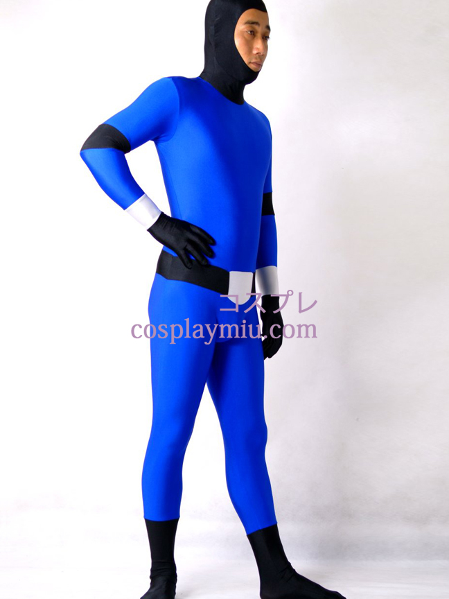 Blauwe en zwarte Lycra Spandex Zentai Kostuums Met Gezicht Open