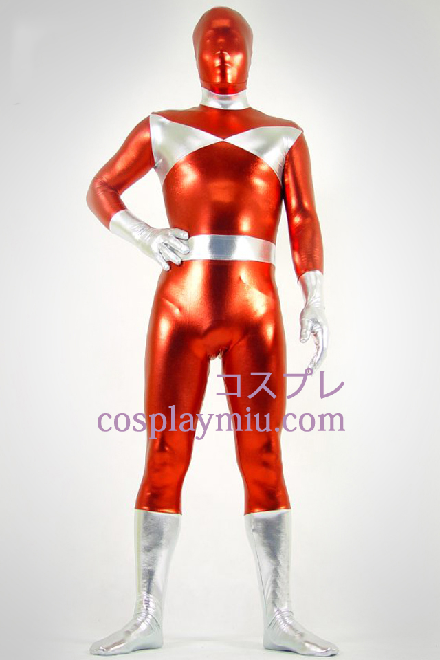 Zilver en rood Glanzend metallic Zentai Kostuums