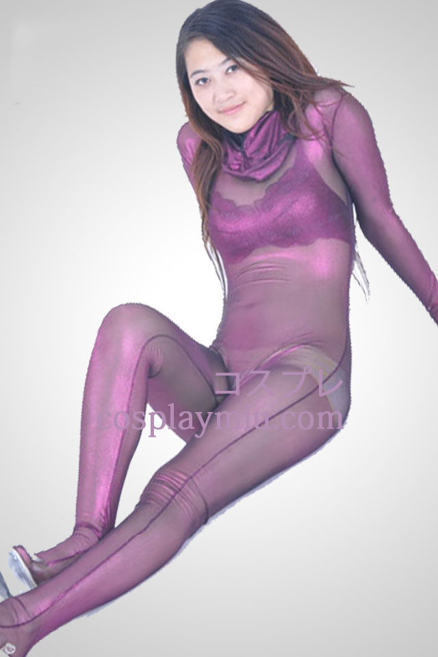 Purple Velvet Halfdoorzichtige Zentai Kostuums