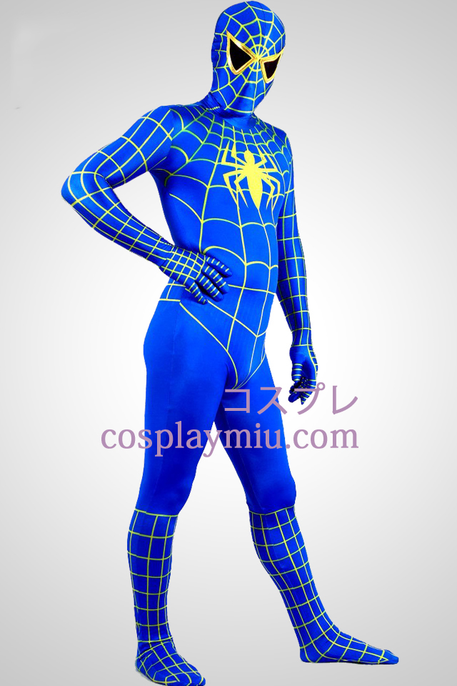 Blauwe En Gele Lycra Spandex Spiderman Superhero Zentai Kostuums