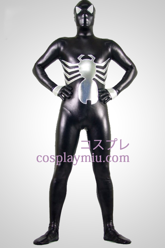 Zwart en zilver Glanzend metallic Spiderman Superhero Zentai