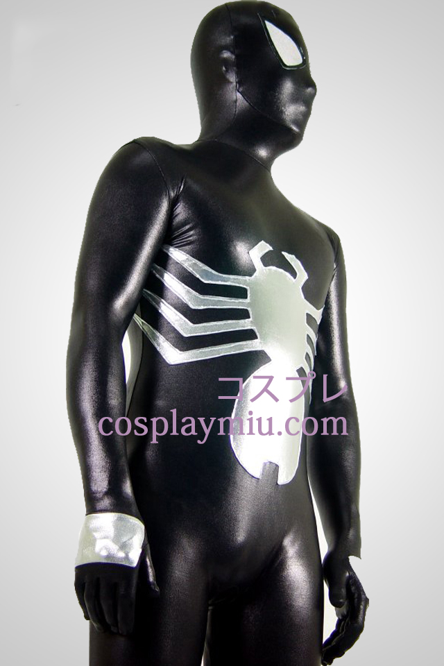 Zwart en zilver Glanzend metallic Spiderman Superhero Zentai